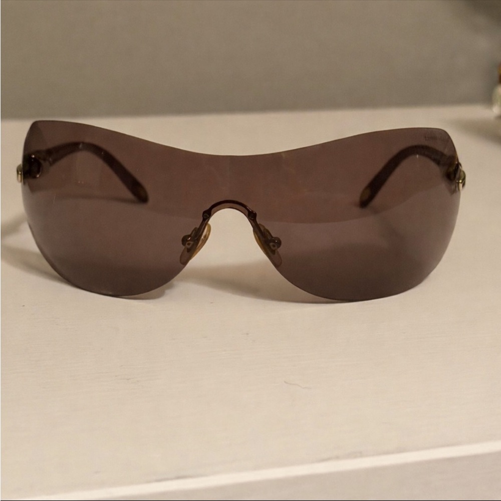 Women’s Rimless Brown Gradient Shield Sunglasses